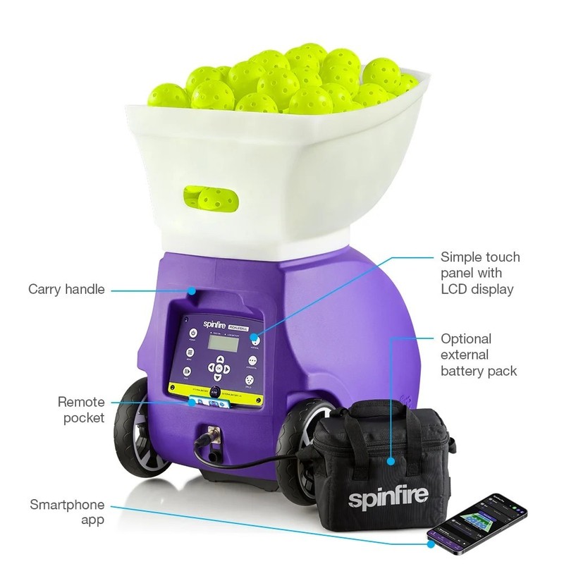 Spinfire Pro 2 V2R Pickleball Ball Machine — External Battery